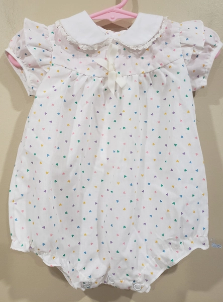Vintage 80's Baby Girls Romper One-piece Shorts Outfit Multicolor Hearts  0-3Mts