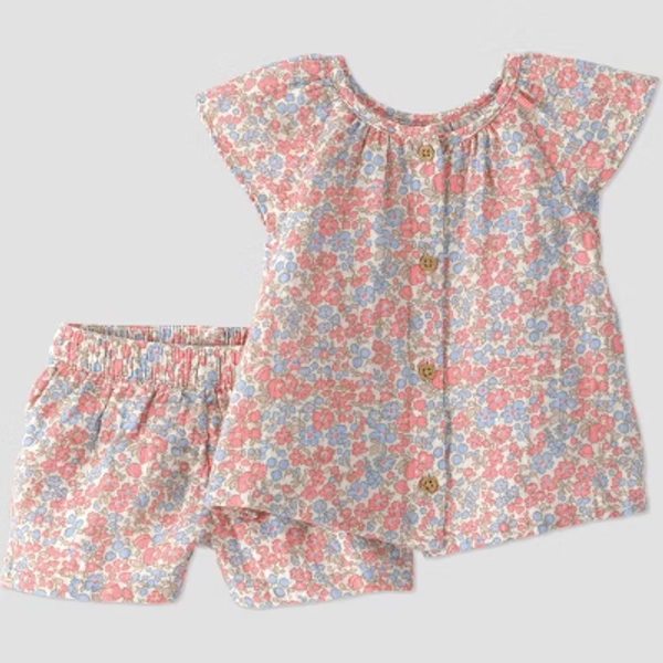 Little Planet by Carter's Baby Girls' Organic 2pc Floral Woven Set - White/Blue/Pink 6M