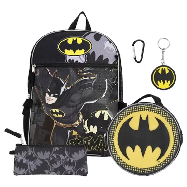 DC Comic Book Batman Symbol 5-Piece Backpack Accessory Set for boys