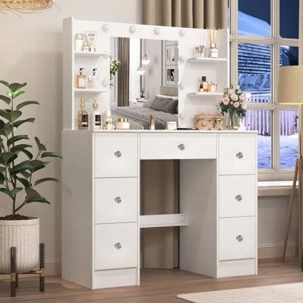 Yamissi White Vanity Table with Mirror