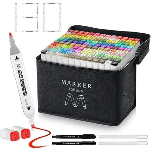 Banral 120 Colors Alcohol Markers Set with Case ,Dual Tip Point,130 Count