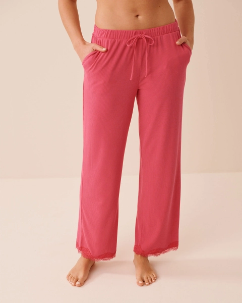 Pantalon en modal côtelé et bordures de dentelle - TTG