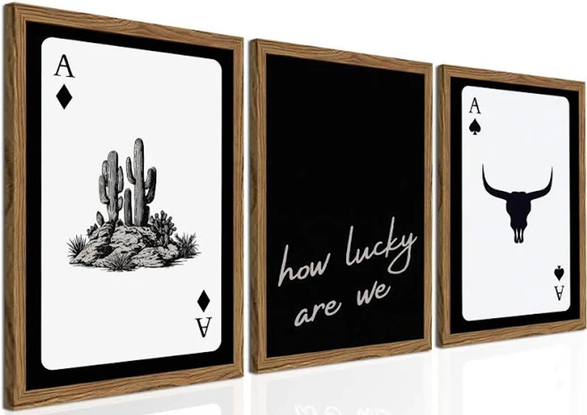 Western Art Set of 3 Southwestern Cowboy Playing Card Wall