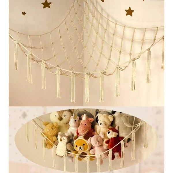Stuffy net, Net for stuffed animals, Plush hammock, Large Stuffed Animal Storage Hammock or Net Corner - Wall-Mounted Nursery Organizer with Hanging