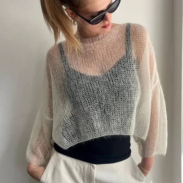 Hand Knit Mohair Cropped Pullover Sweater
