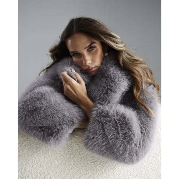 Grey Faux Fur Collared Jacket