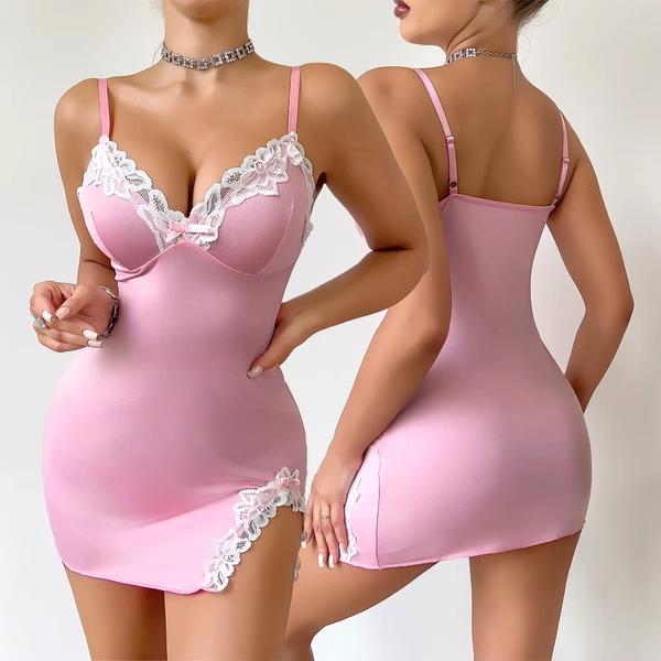 Summer hot Women Nightdress Seductive Pink Deep V Sleeveless Fashion Lace Sleep Pajamas Dress Ladies Lingerie Nightgown Homewear - AliExpress 200574005
