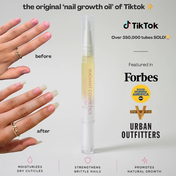 Radiant Cosmetics Nail Growth Oil - 100% Organic, Moisturizing, Growth, Strengthening, and Brightening Formula with Vitamins and Fatty Acids for Overall Nail Health