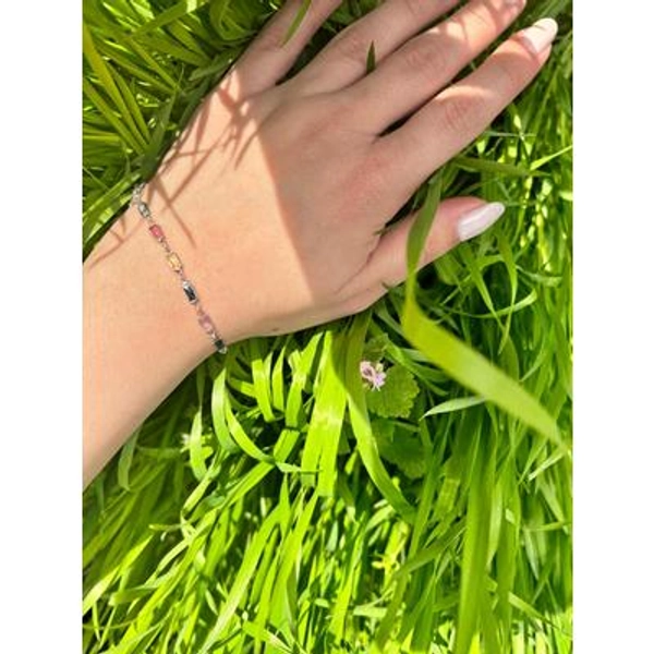 Sterling Silver Baguette Gemstone Bracelet: Dainty Multicolor Jewelry