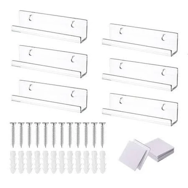 Acrylic Vinyl Record Floating Shelves 6 Pack, Acrylic Record Shelf for Display, Vinyl Record Display Holder(7Inch) B, Size: 20 x 7.5 x 12.5cm, White