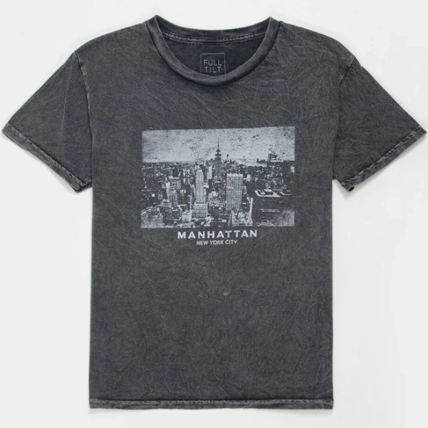Full Tilt New York Girls Boyfriend Tee - Washed Black - Size: Large