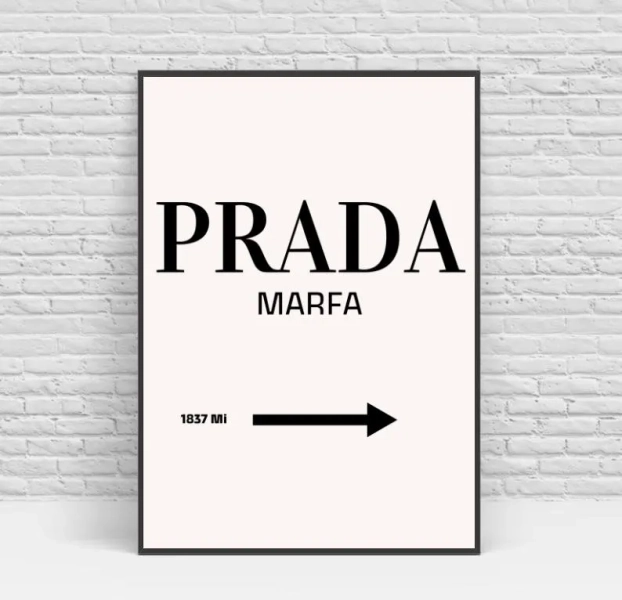 Prada Marfa Sign Print | Minimalist Fashion Wall Art | Black & White Poster | Chic Room Decor