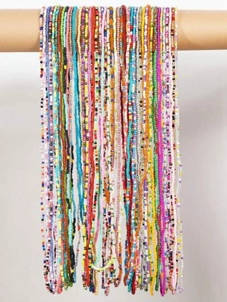 Multi-Pack Random Mix-Color Popular Bohemian Rainbow Acrylic Beads Chain Body Jewelry Belly Chain For Women, Gift