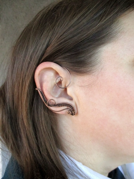Black copper ear cuffs  Phoenix - Ear cuffs - Elf earrings - Ear crawler - Ear cuff no piercing - Ear wrap - ear cover earrings