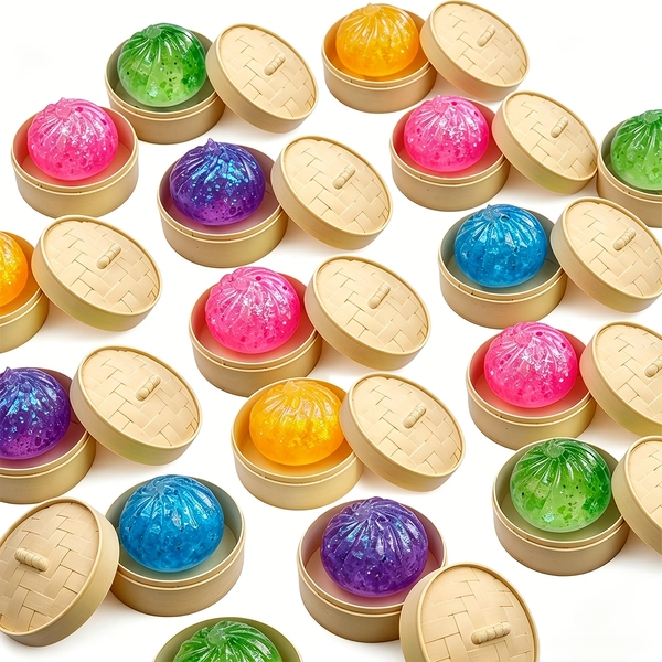 5/7/9PCS Colors Random Sugar Buns, Colorful Buns Stress Balls, Fidget Sensory Toy, Squeeze Dough Ball Stress Hand Toys with Food Steamer, Colorful Buns Stress Balls Fidget Sensory Toy, Soft Squeeze Decompression Dough, Glitters Baozi