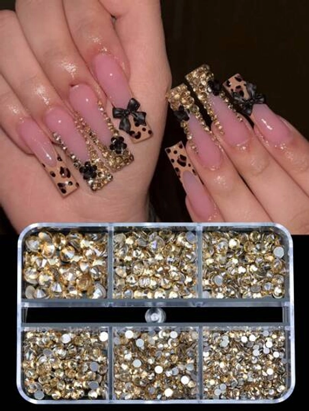 6 Grids Kit Nail Decoration Mix Size Nail Diamond Flatback Rhinestone Glue Strass Diy Bling Stickers Skin Non Hotfix Crystals Nail Supplies Nails Nail Charms Nail Gems