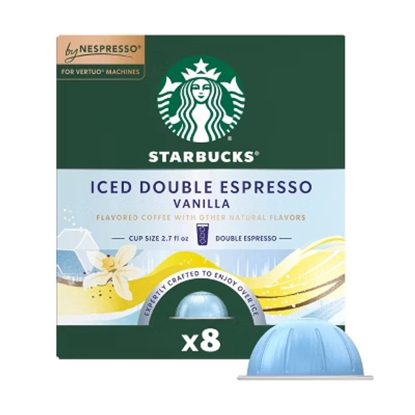 by Nespresso Vertuo Capsules Iced Double Espresso Vanilla Flavored Light Roast Coffee Pods - 8ct