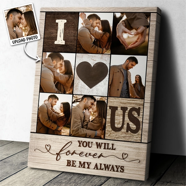 2D Flat, 1pc "I Love You" Photo Collage Frame - Custom 9-Photo Grid with Wrapped Wood Frame & Canvas - Upload Your Own Pictures - Valentine's Gift for, Spouse, Wedding, Anniversary, 2D Flat