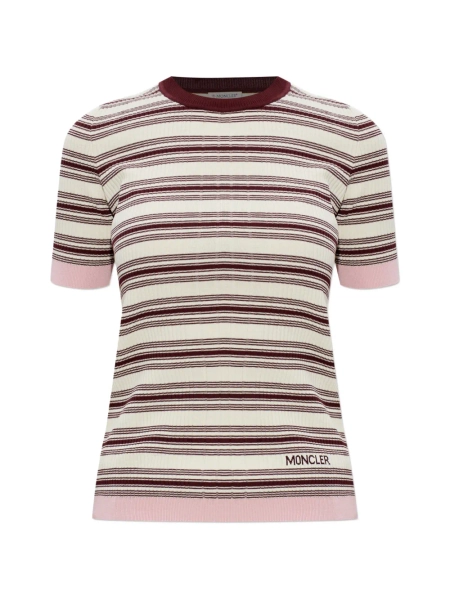 Moncler Striped Knitted T-shirt | Neutrals | FARFETCH