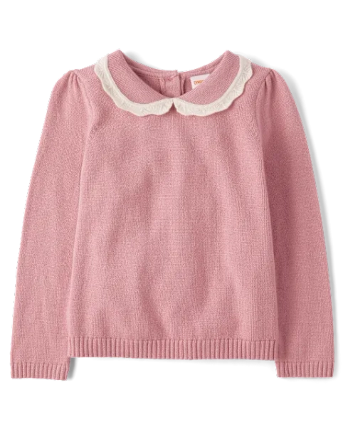 Girls Peter Pan Crochet Sweater - On Pointe - Pink