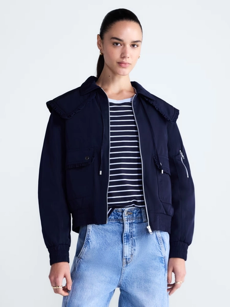 Free Assembly Women's and Women's Plus Ruffle Collar Bomber Jacket, Sizes XS-4X - Walmart.com