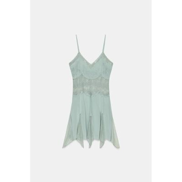 Zara - Zw Collection Short Lace Dress - Pastel Blue - M - Woman