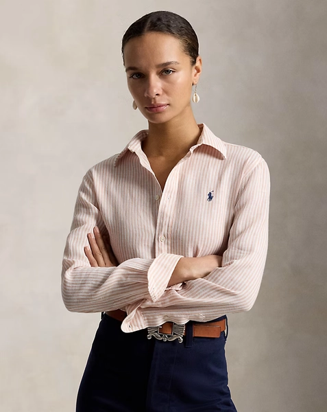 Camicia in lino a righe Classic-Fit