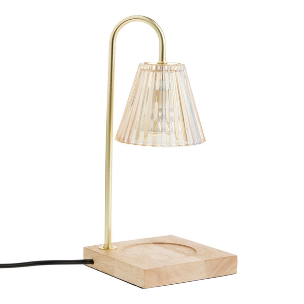 Gold and Fluted Glass Candle Warmer Lamp With Dimmer