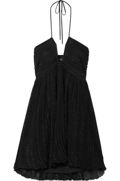 Babs Metallic Knitted Halterneck Mini Dress In Black