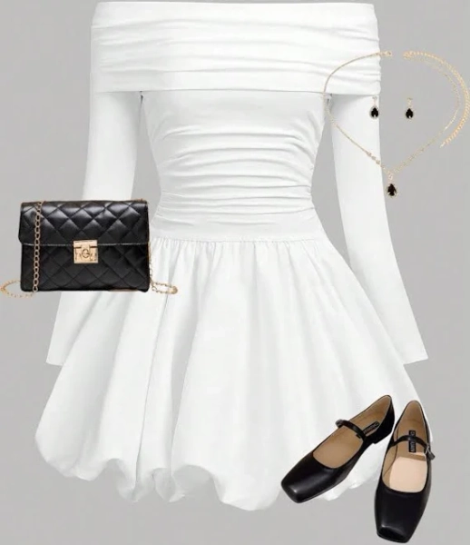 Teen Girls Off-Shoulder Ruffle Hem Bubble Dress