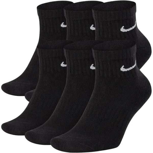 Nike Everyday Ankle Socks - Cushioned (6 Pairs) Noir / Men’s(6-8) Women’s(6-10)