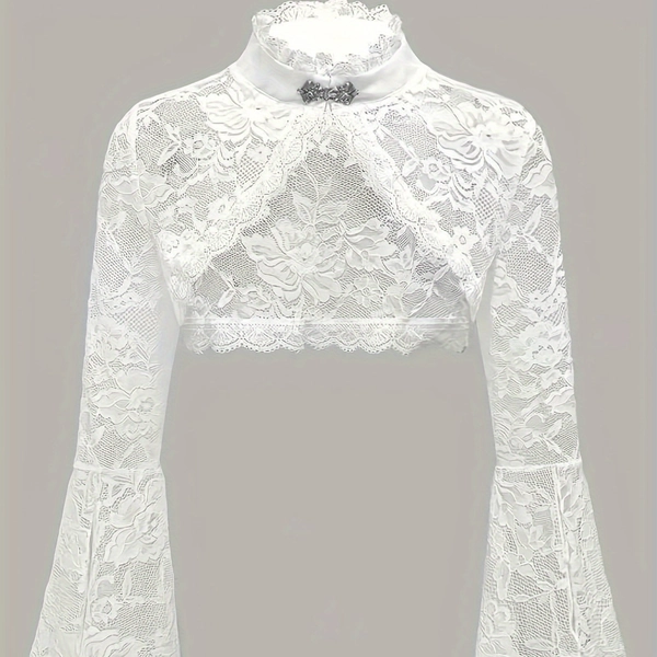 New European And American Fashion Y2K Dark Lace Slit Flare Sleeve Women'S Versatile Wrap Cardigan Short Blouse Top
