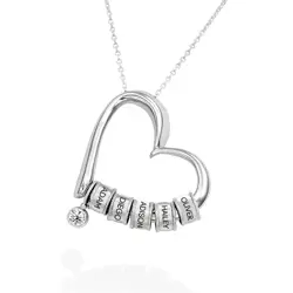 Charming Heart Necklace with Engraved Beads & 0.10CT Diamond in Sterling Silver