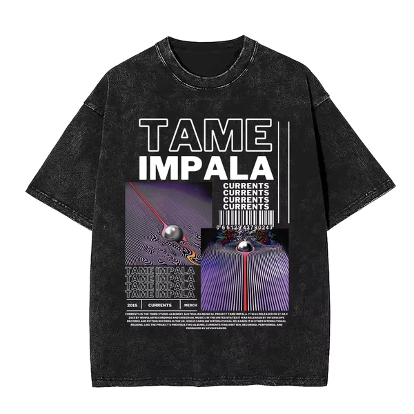 VintageWashed  Pop Rock Band Tame Impala Currents Graphic Print T Shirts Men Women Casual Cotton Oversized Short Sleeve T-shirt - AliExpress 