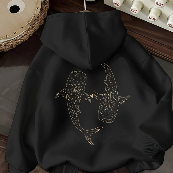 2026 Casual Daily Theme New Products Whale Shark Shark Hooded Sweatshirt Breathable Crew Street Style Sweatfor Daily Wear Casual Outings