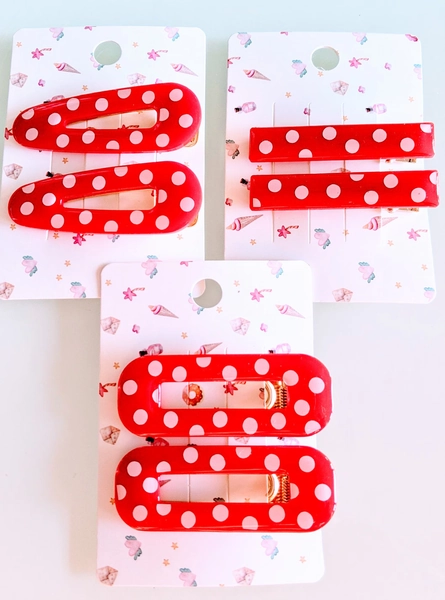 Polka Dot (2 pk) Red & White Resin Hair Clips, Party, Barrettes, Hair Pins, Retro 80s 90s, Modern, Cute, Kawaii, Funky
