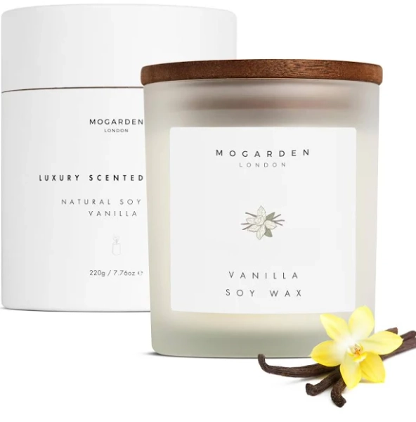 Mogarden Luxury Vanilla Candle Gift, Scented Candles for Women Men, Pure Soy 220g