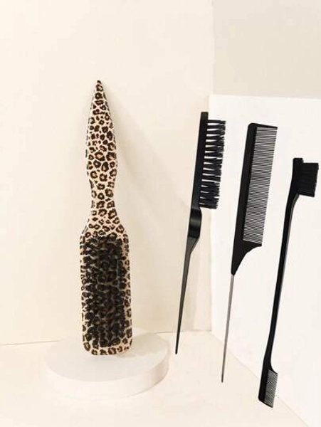 4PCS Men's Oil Hair Beard Brush, Long Handle Beard Brush Cleaning Brush, Oil Comb And Hair Brush, Solid Color, Hair Brush For Straightening Hair Brush, Men's Beard Grooming Styling Comb, Leopard Comb, Leopard Hair Brush, For Shaping & Sculpting Facial Hair, Brush, Detangling Brush, Ball Brush, Mini Hair Brush Set, Wooden Comb, Hair Brush, Hairdressing Equipment, Hairstyle, Hairdressing, Hair Brush, Brush Hair Brush Set, Comb Hair, Comb For Curls, Detangling Brush, Hair Brush For Women, Barber Accessories, Barbershop, Hairdressing Equipment