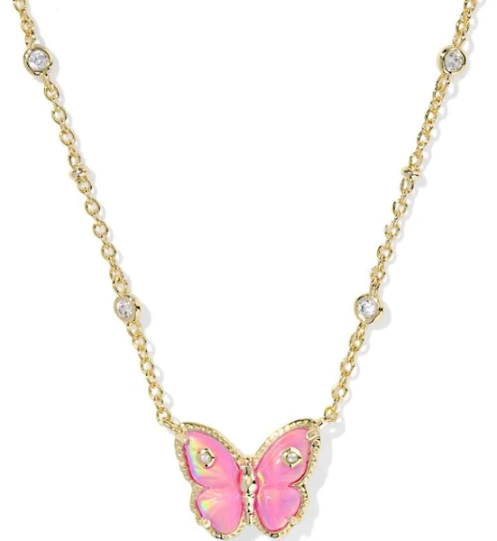 Kendra Scott Cailey Butterfly Gold Short Pendant Necklace with Pink Opalescent Resin