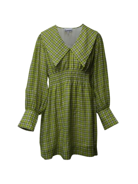 GANNI collar check-pattern mini dress | 40
