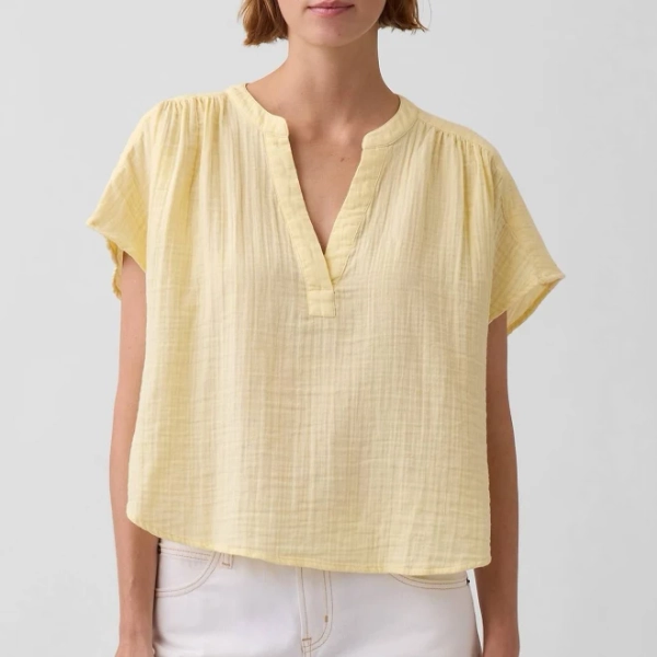 Gap Women's Oversized Cotton Gauze Split-Neck Top