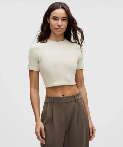 Soft Ribbed Keyhole Short-Sleeve Shirt - Bone - 4