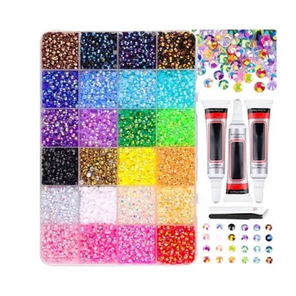 Bedazzling Kit, Diamond Art Accessories with 24000pcs 3mm Resin Rhinestones, Portable Divided Box for Party Crafts & Nail Designs