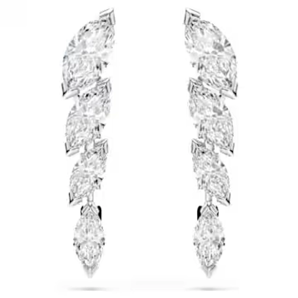 Mesmera earrings, Marquise cut, White, Rhodium plated