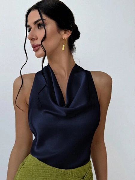 Firerie Women Elegant Sexy Holiday Music Festival Back To School Leopard Print Draped Neck Sleeveless Blouse Old Money Homecoming Going Out Tops Work Women Blouses Women Shirts