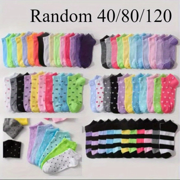 40/ 80/ 120 Pairs Heart Print Socks, Valentine's Day Candy Colored Ankle Socks, Women's Stockings & Hosiery