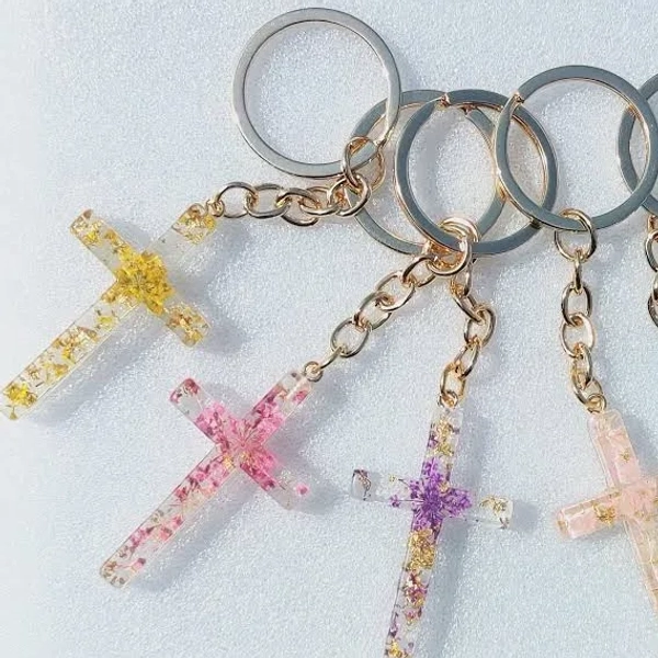 Dried Flower Cross Keychain