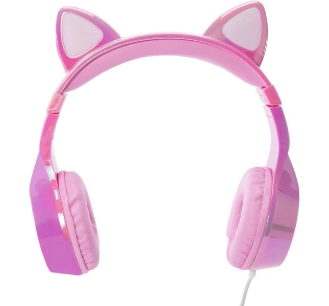 Led Light-Up Panda Ear Wired Headphones With Mic