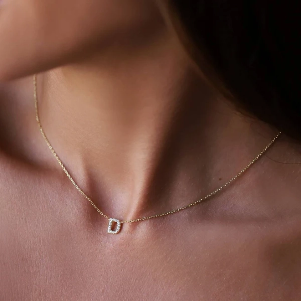 Dainty Pave Letter Necklace with CZ Diamonds