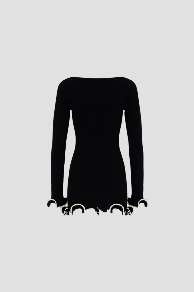 Anand Asymmetric Wavy Long Sleeve Mini Dress In Black